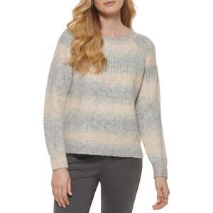 DKNY Gray Cream Ombre Striped Crewneck Soft Knit Pullover Sweater XL NWT